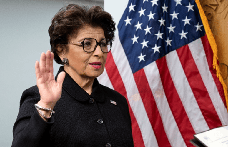 SBA Administrator Jovita Carranza takes her oath during the swearing-in ceremony.