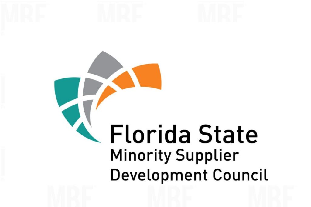 Orange, green and gray Florida State Minority Supplier Development Council logo.