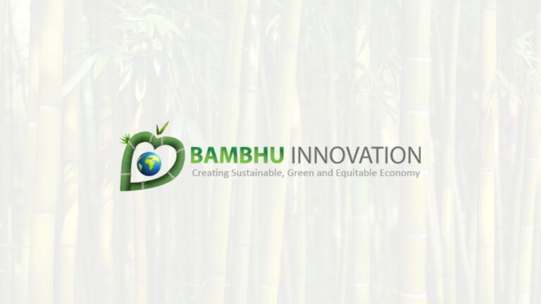 Bambhu Innovation logo on white background overlaid on bamboo photo