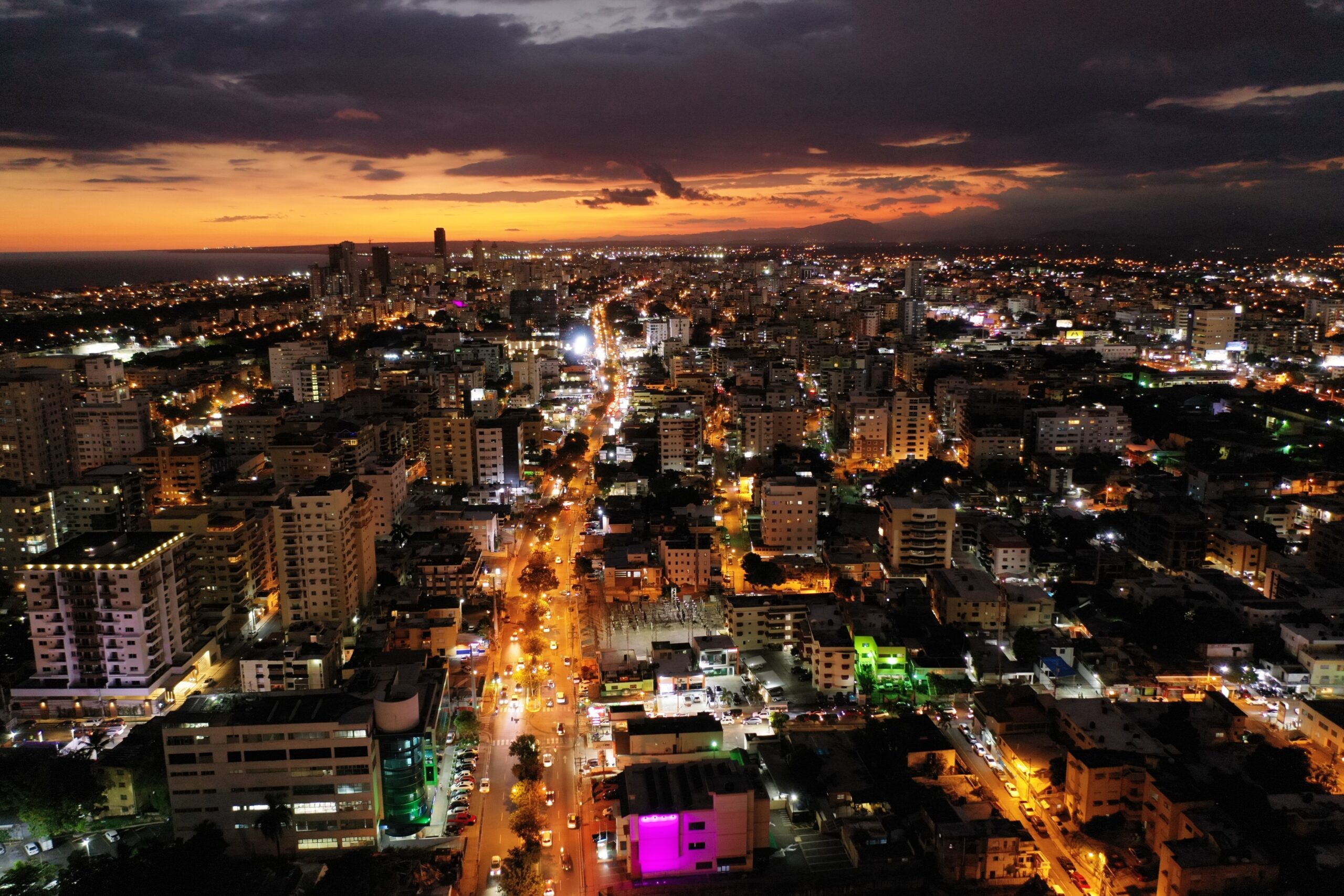 Overhead photo of Santo Domingo, Dominican Republic at night