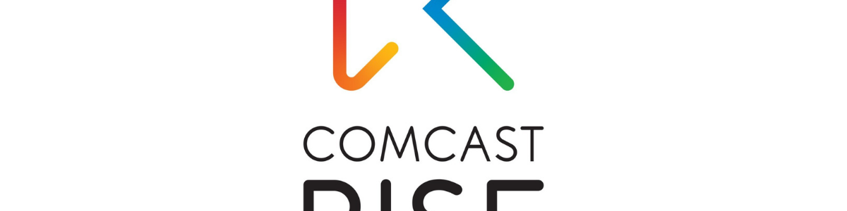Multicolored arrow-shaped Comcast RISE logo