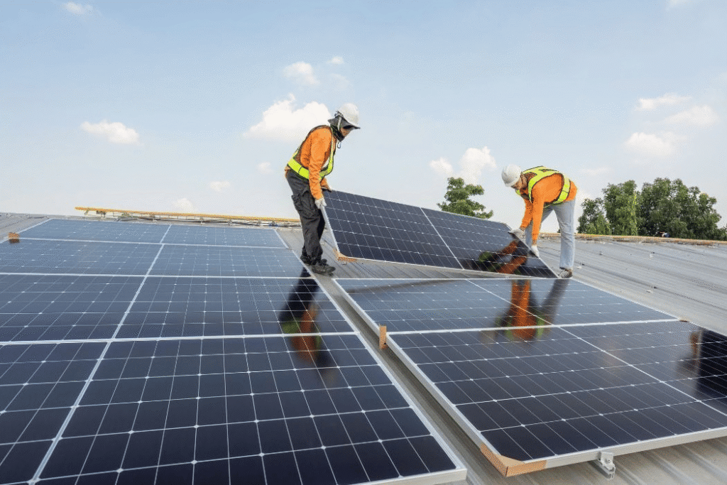 Men working on solar panels