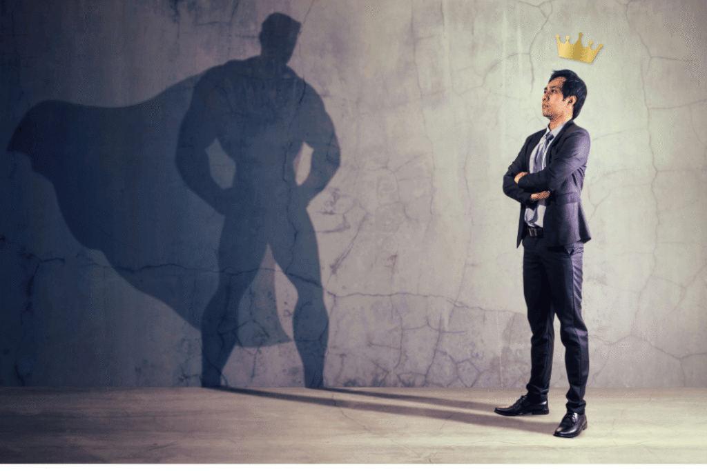 Man with superhero shadow