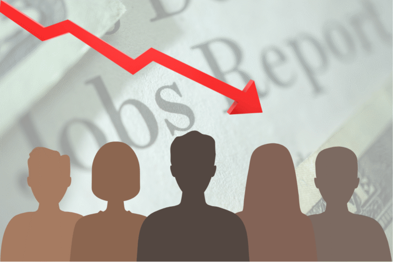 Jobs report with silhouettes of Black and brown people