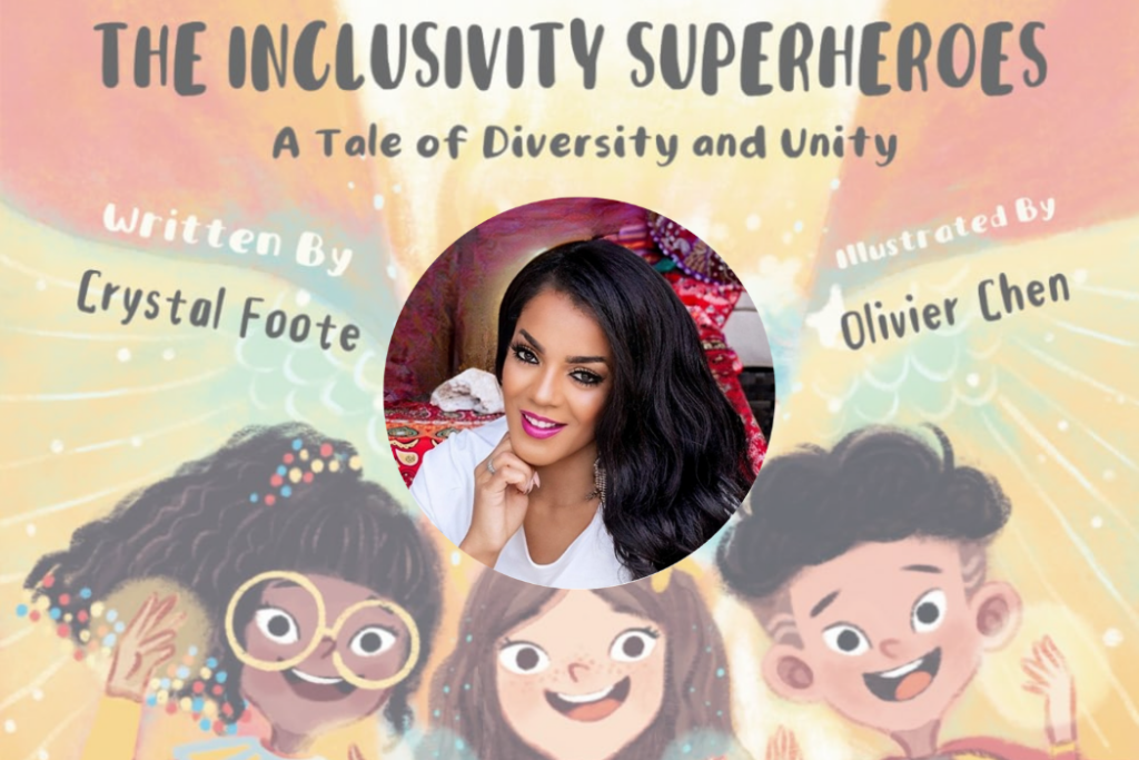 Cover of the book Inclusivity Superheroes with photo of the author in the middle