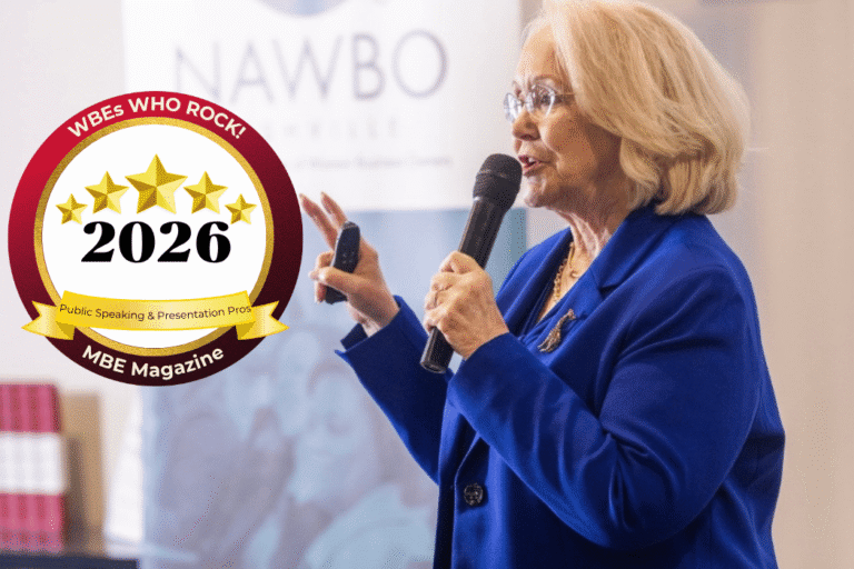 Liz Wool speaking to a group at NAWBO
