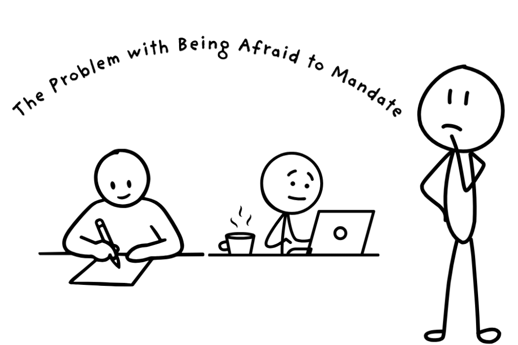 Stick people at desks