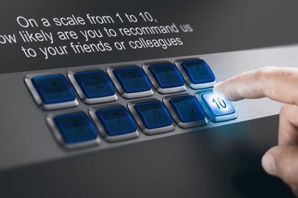 Computer keyboard with user typing a customer review