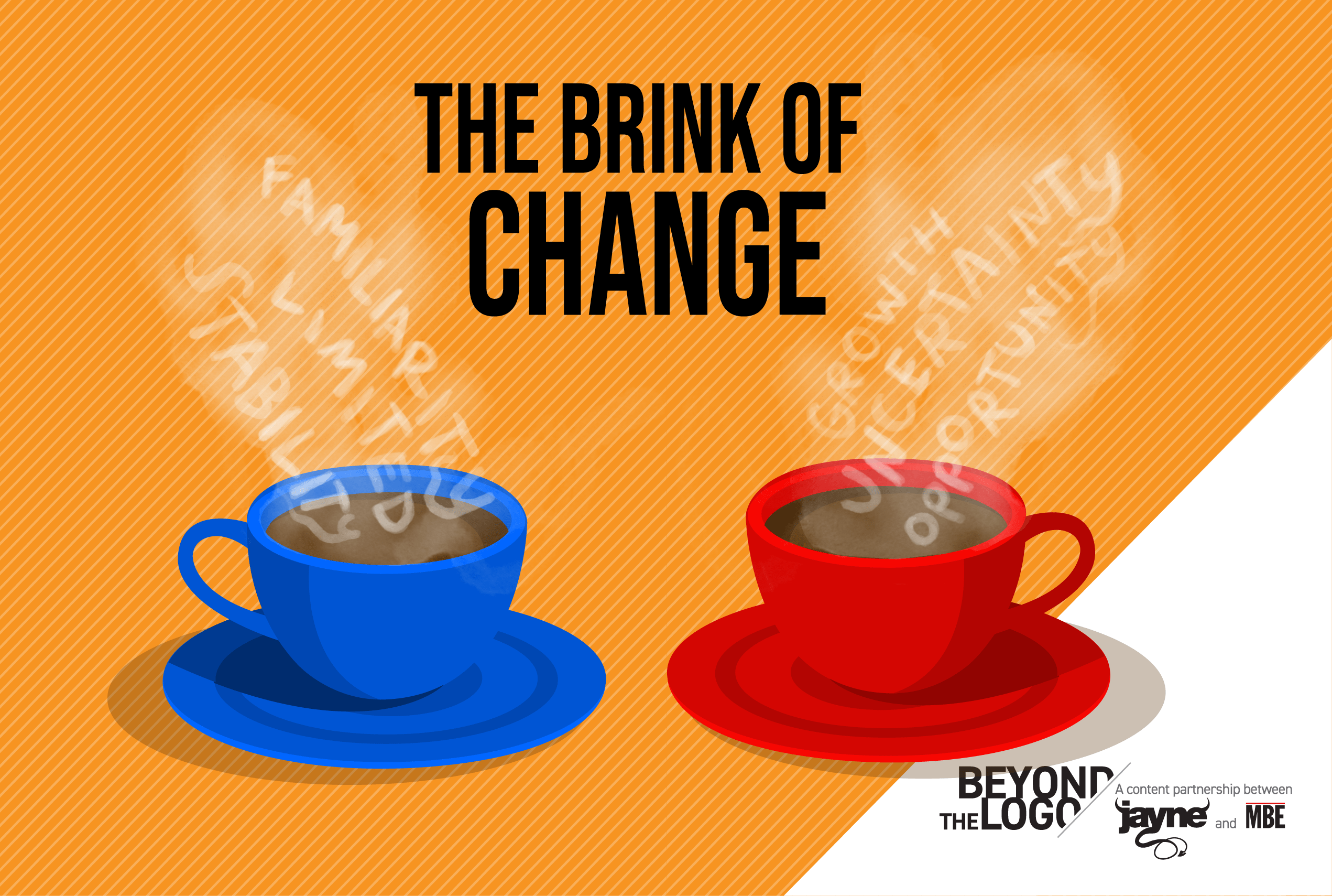 Red and Blue coffee cups on orange background