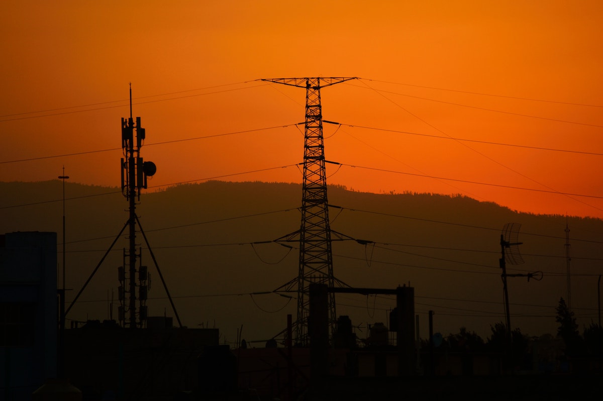 Utility grids shown at sunset